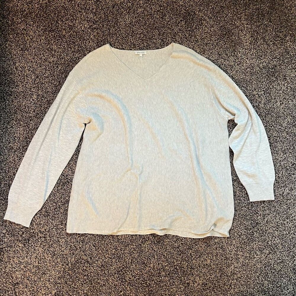 Ella‎ Moss Sweater Women's 2XL Gray Long Sleeve V-Neck Solid Shirt Top